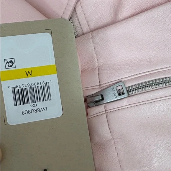 Levi's Faux Leather Fashion Belted Moto Jacket Cameo Pink- M - Picture 10 of 10